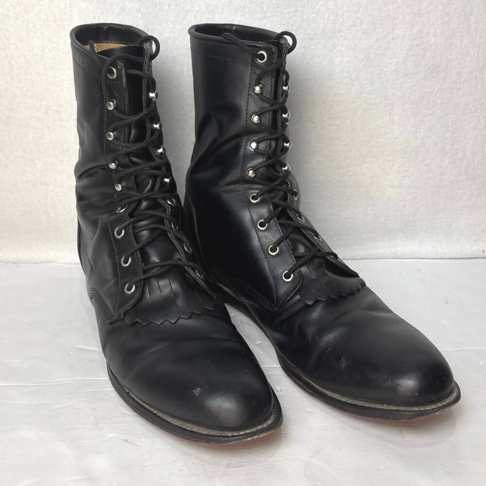 Justin Men’s Kitle Packer Western Boots Black Lace Up Size 13